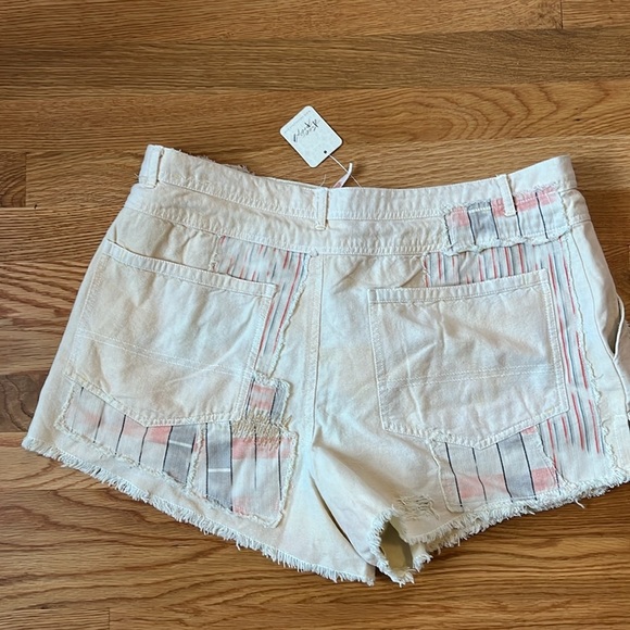 Free People Patchwork Distressed Cotton/Linen Drawstring Shorts Size 14 NWT - Picture 10 of 17